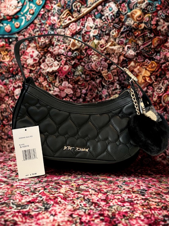Betsey Johnson Handbags - Betsey Johnson XODANE Quilted Heart Shoulder Bag Black NWT Y2K Rocker Boho